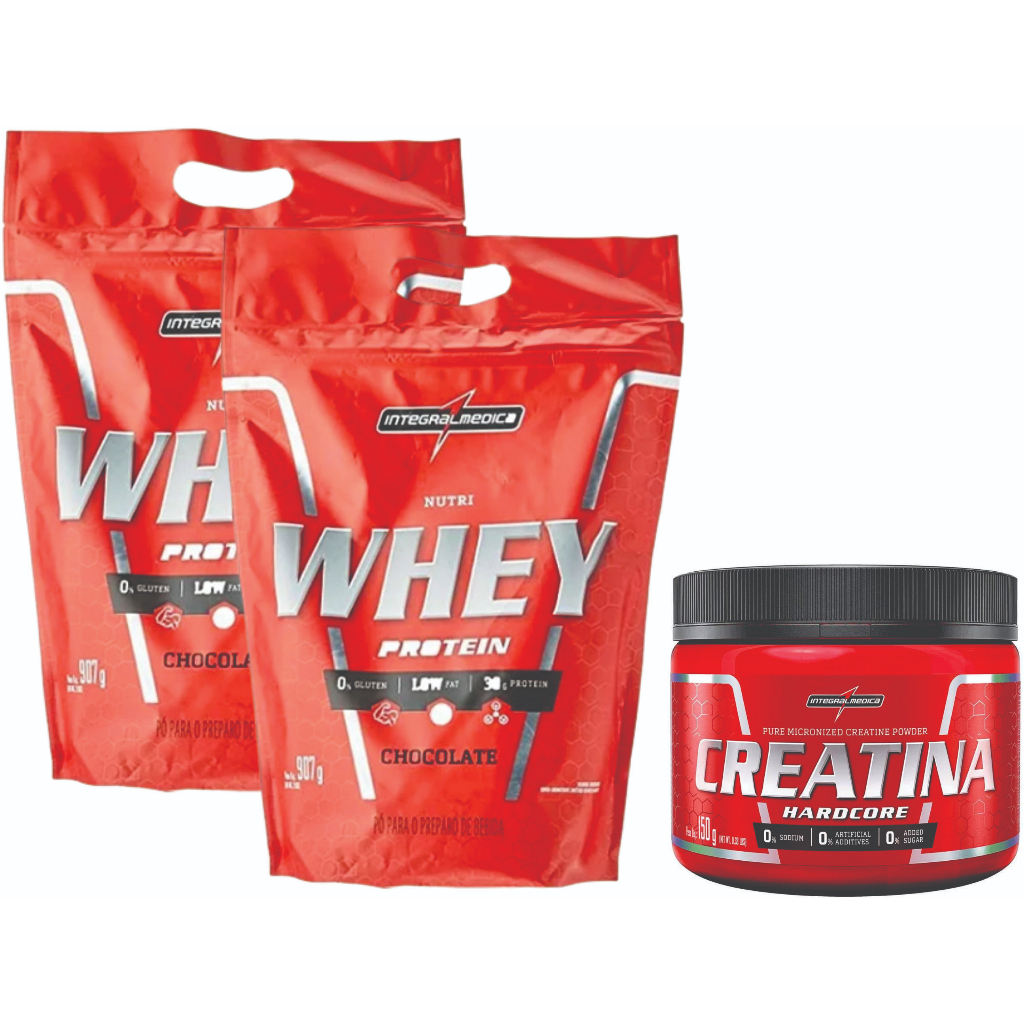 Kit 2 Nutri Whey 907g Refil + 1 Creatina 150g Hardcore Integral Médica