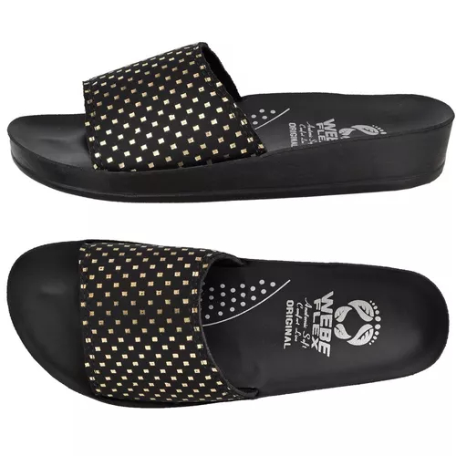 Sandália Feminina Ortopédica Dourada Macia Leve Confortável Calçado Feminino Chinelo Slide
