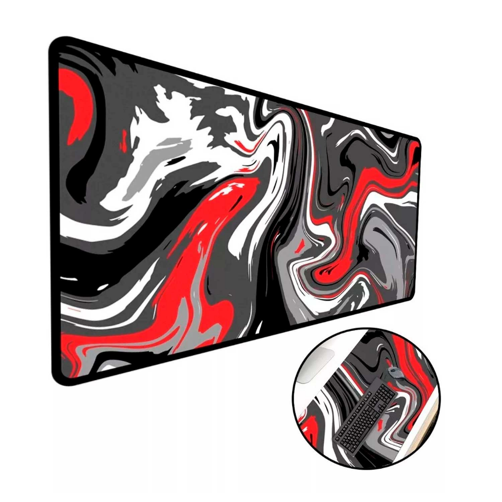 Mouse Pad Gamer Speed Extra Grande Borda Costurada Profissional - Abstrato Premium Preto e Vermelho