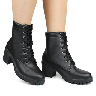 Bota Salto Grosso Coturno Feminino Tratorado Confortavel