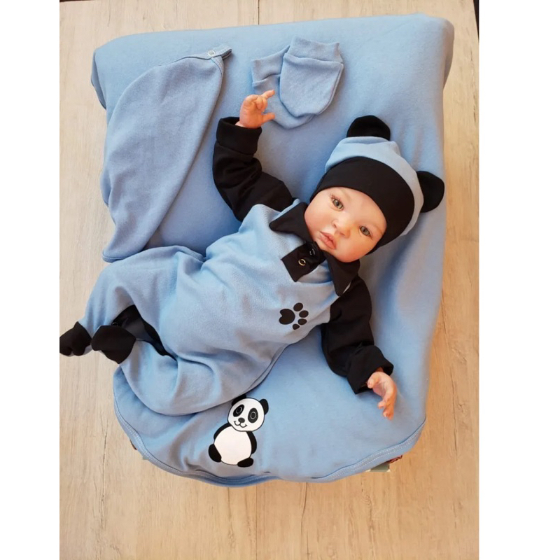 Kit saída de maternidade 5 peças Bebê Baby Panda azul bebê