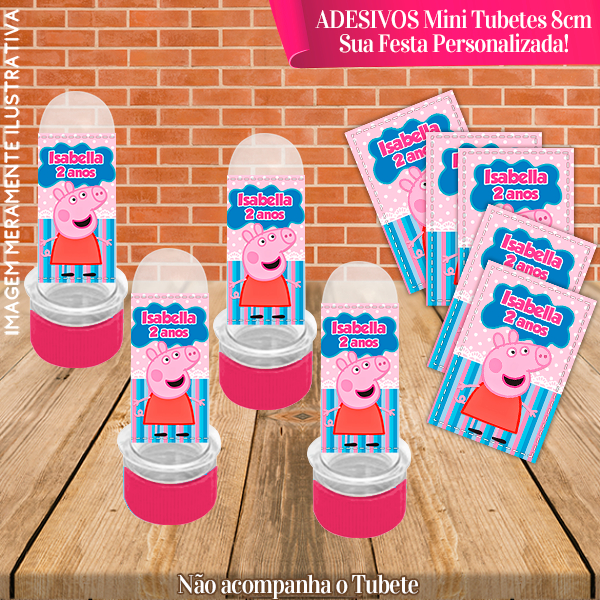 30 Adesivos de Mini Tubete 8cm Personalizado Peppa Pig