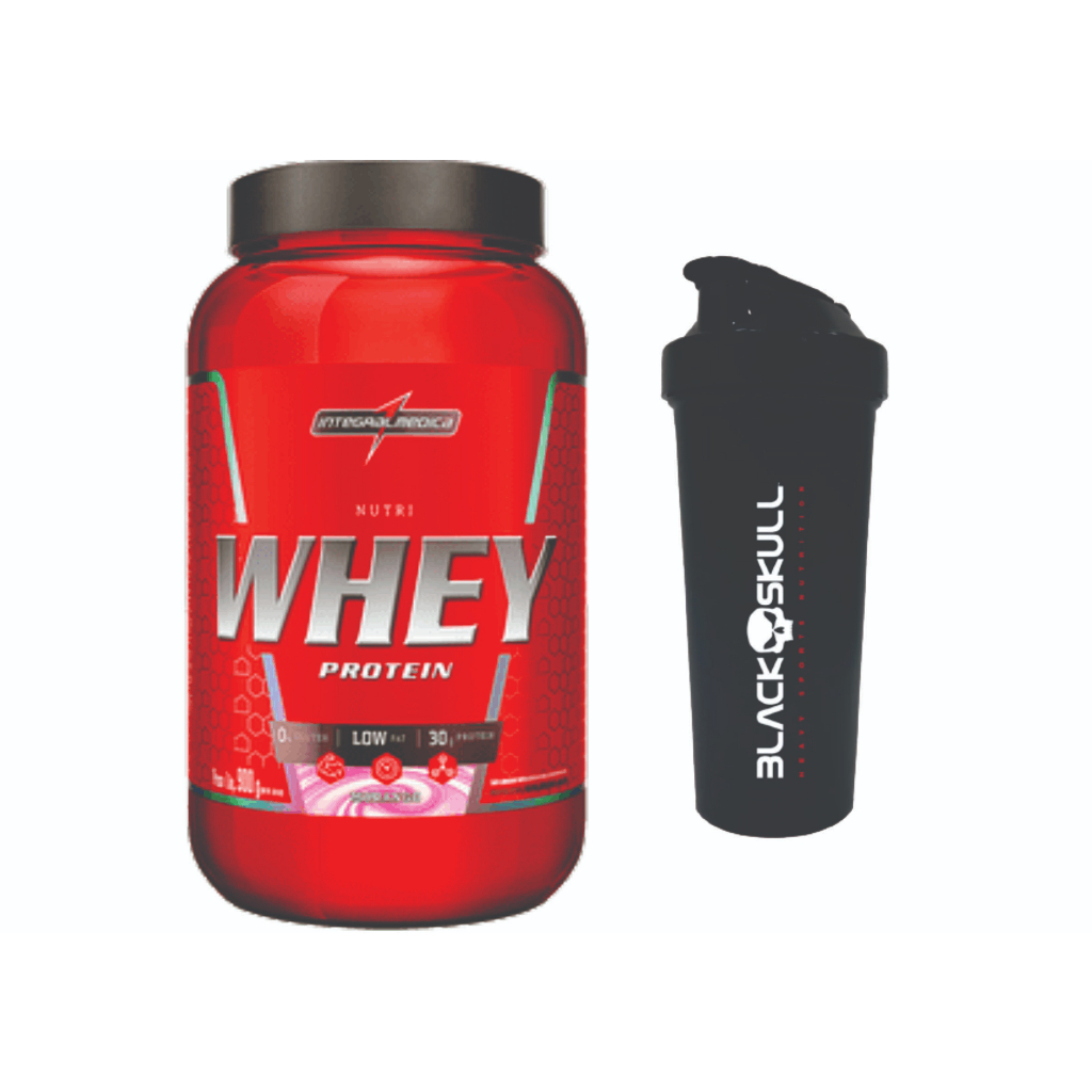 Kit 1 Nutri Whey 900g Pote Integral Médica + 1 Coqueteleira 600ml