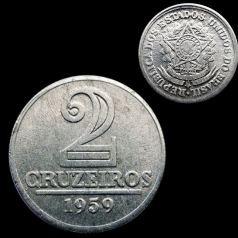 Moeda antiga Brasil 2 cruzeiros 1959.
