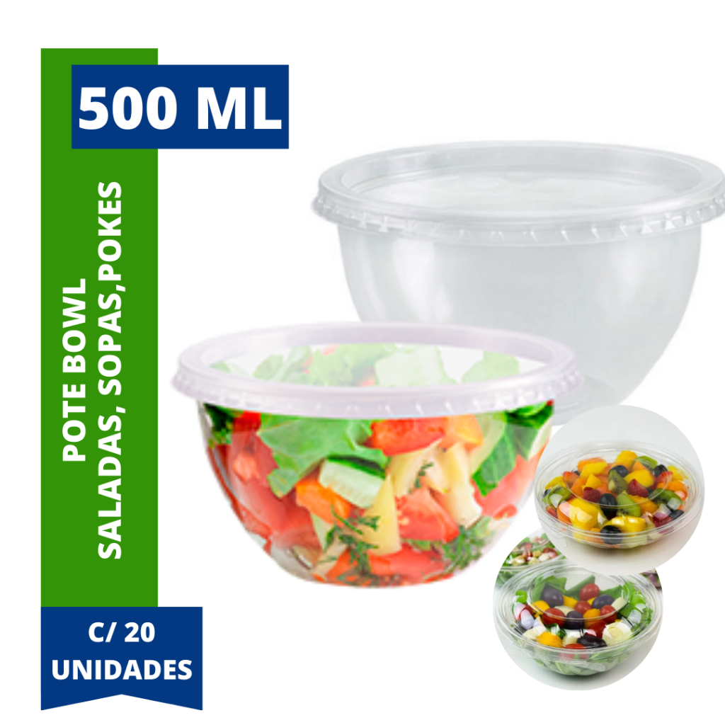 Pote Bowl para Salada, Sopas, Pokes, Açai - 500ml c/20 unidades - Prafesta