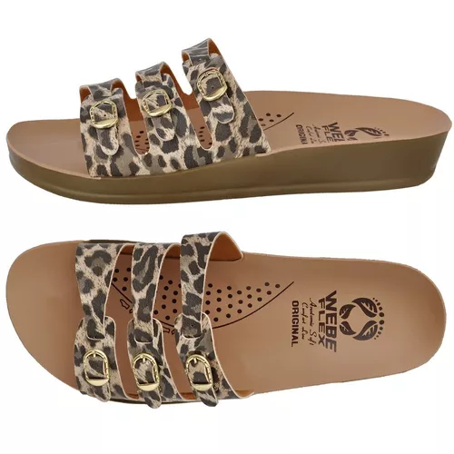 Sandália Feminina Ortopédica Cor Onça Macia Leve Confortável Feminino Chinelo Birken Anatômico