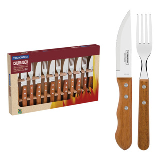 Faqueiro Jogo De Talheres Inox Tramontina Jumbo para Churrasco Madeira 12 Peças Garfo Faca em Oferta na Shopee