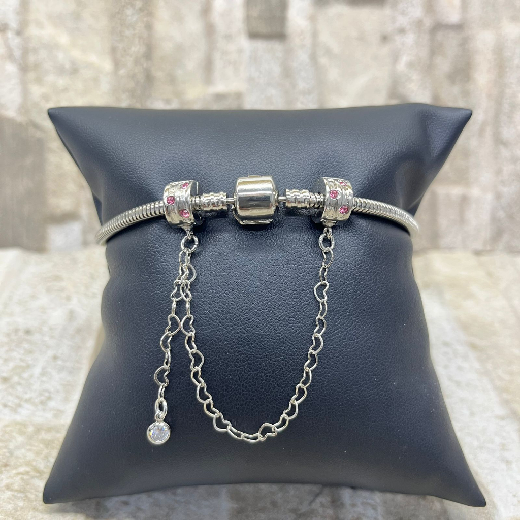 Trava de segurança com zirconia/ strass corrente de coração/ cores/ azul/ preto/ cristal/ para pulseira em Oferta na Shopee