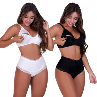 Kit 2 Conjuntos Amamentação Calcinha Cintura Alta + Sutiã Básico