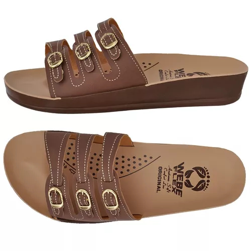 Sandália Feminina Ortopédica Webe Flex Marrom Café Macia Leve Confortável Chinelo Birken Feminino