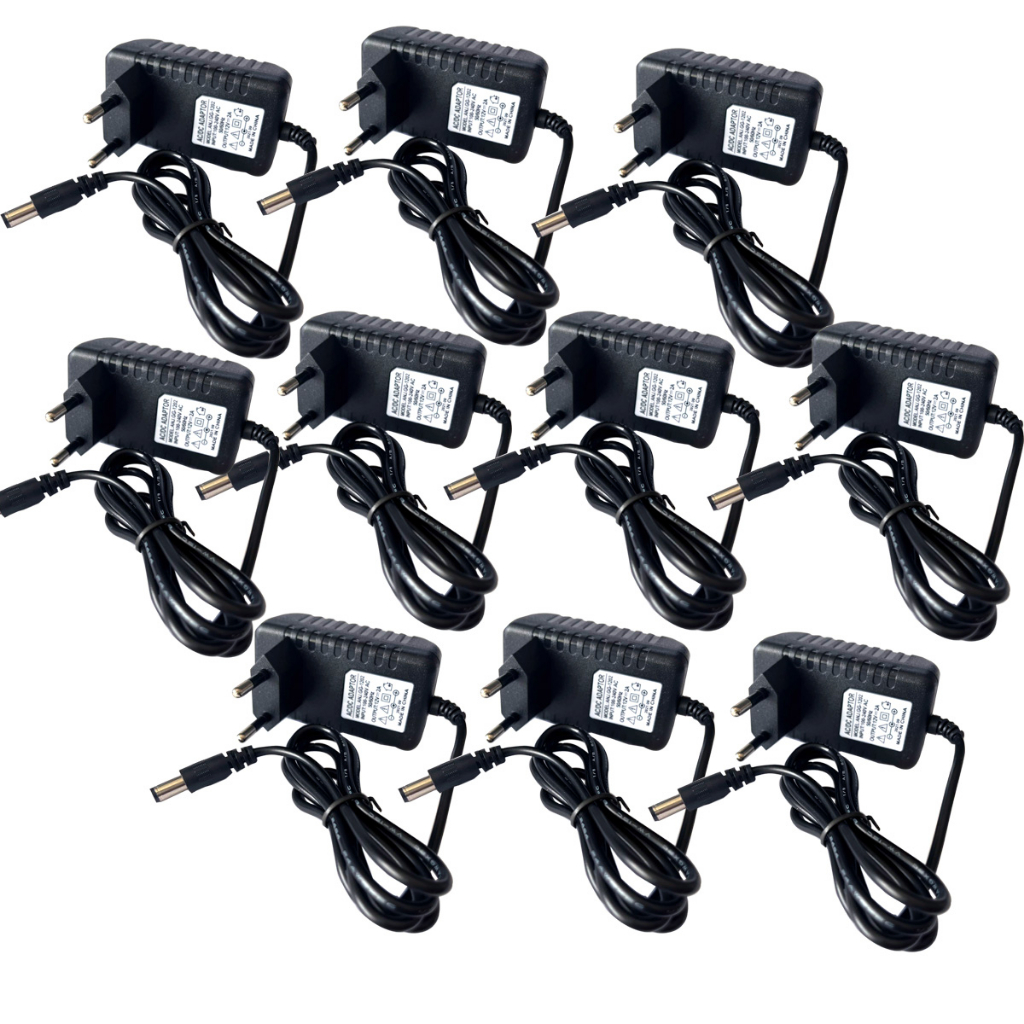 kit 10 12v2a ac 100v-240v conversor adaptador dc alimentação ue plug 5.5mm x 2.1-2.5mm fita  led