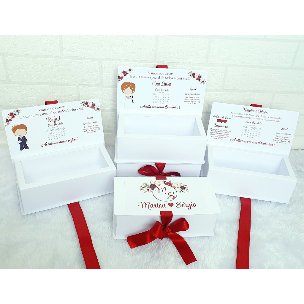 Kit 10 Caixas Personalizadas Para Casamento, Padrinhos em Oferta na Shopee