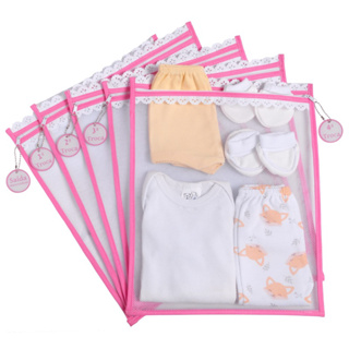 Kit c / 5 Saquinhos Maternidade (Rosa bebê) Tule com TAG ACRÍLICA e ZÍPER Organizadores 30x35 cm em Oferta na Shopee