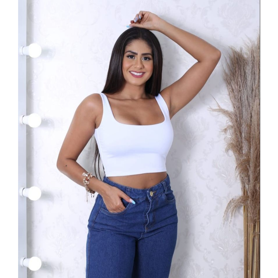 Cropped feminino Alça Média lisos e estampados suplex varias cores em Oferta na Shopee