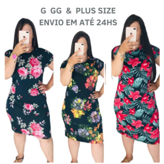Kit 3 Vestidos Feminino Estampados Malha Fria G GG Plus Size (PROMOÇÃO).