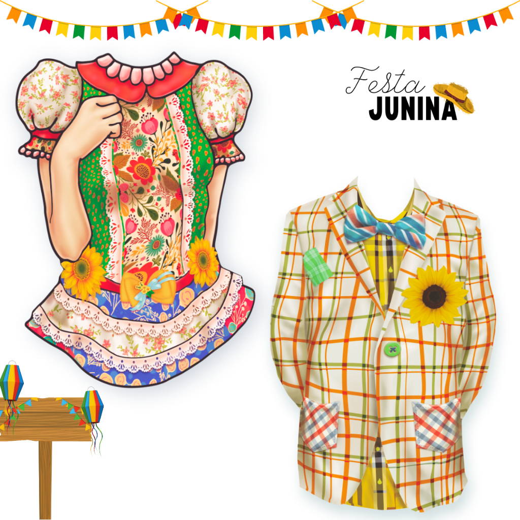 Kit 02 Enfeite Mural Painel Foto Festa Junina Julina Paletó Vestido