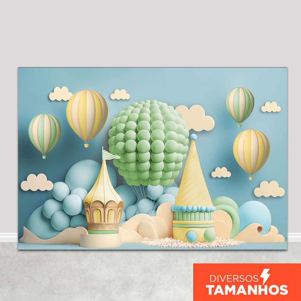 Fundo Fotográfico Smash The Cake 3D Balões Castelo Menino Em Tecido FFC-850 em Oferta na Shopee