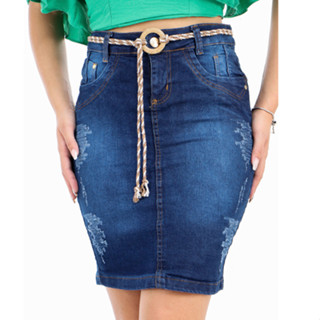 Saia Jeans Moda Evangelica/Secretaria com Elastano - Azul Escuro