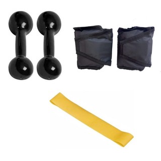 Kit Musculação Halter Emborrachado 4 kg + Caneleira 4 kg + Elástico Theraband