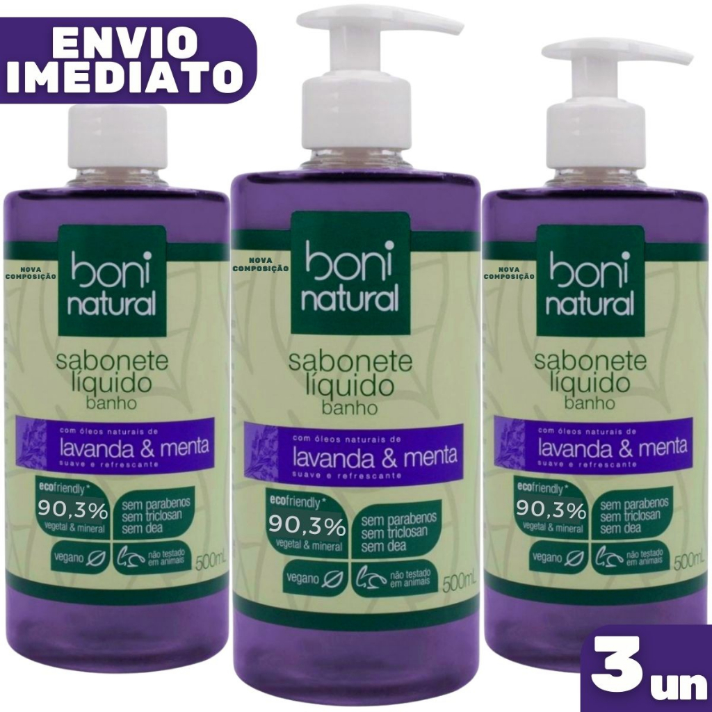 Kit 3 Sabonete Liquido Vegano - Lavanda e Menta 500ml Boni
