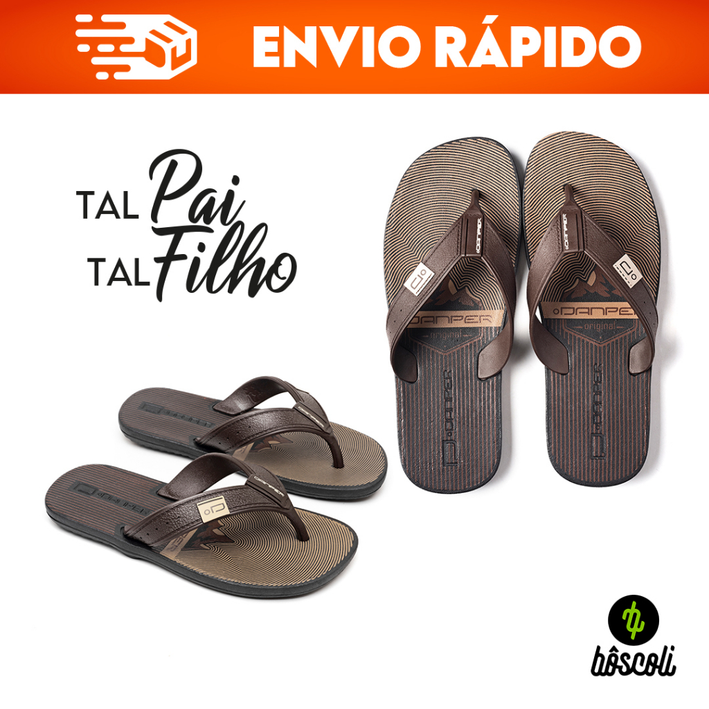 Kit Tal Pai Tal Filho de Chinelo adulto Infantil Chinelo de Dedo Danper  Marrom Barcelona