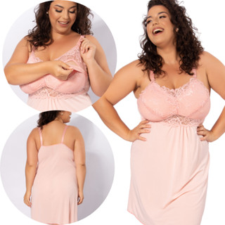 Camisola Plus Size Amamentação Confortável com Renda Pós-parto Gestante Maternidade Pijama Roupa de Dormir. Tamanho 48 ao 56.