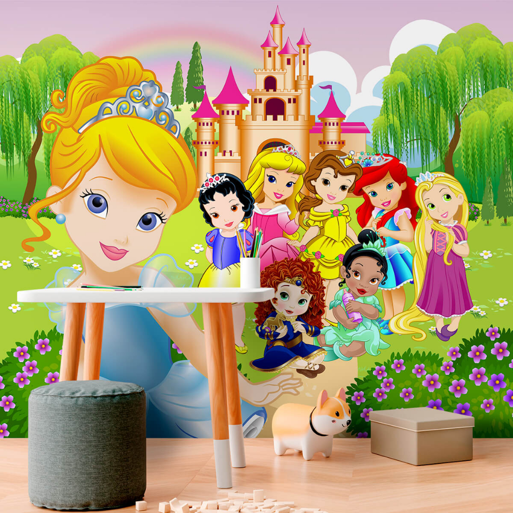 Papel De Parede Personalizado Princesas Encantadas Cute Decoração Quarto Infantil Meninas em Oferta na Shopee