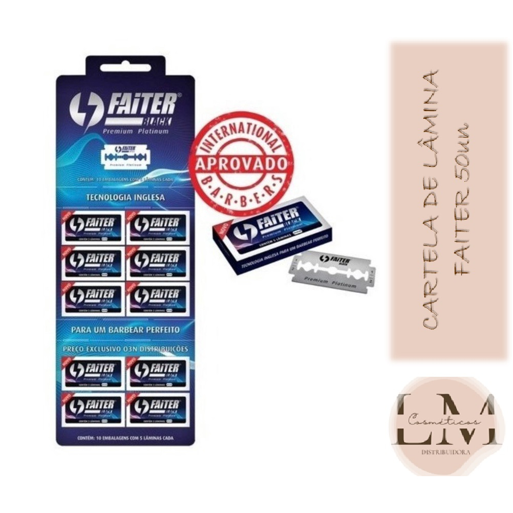 Cartela Lâmina Faiter Descartável Barbear Black Premium Platinum - Tecnologia Inglesa 50un