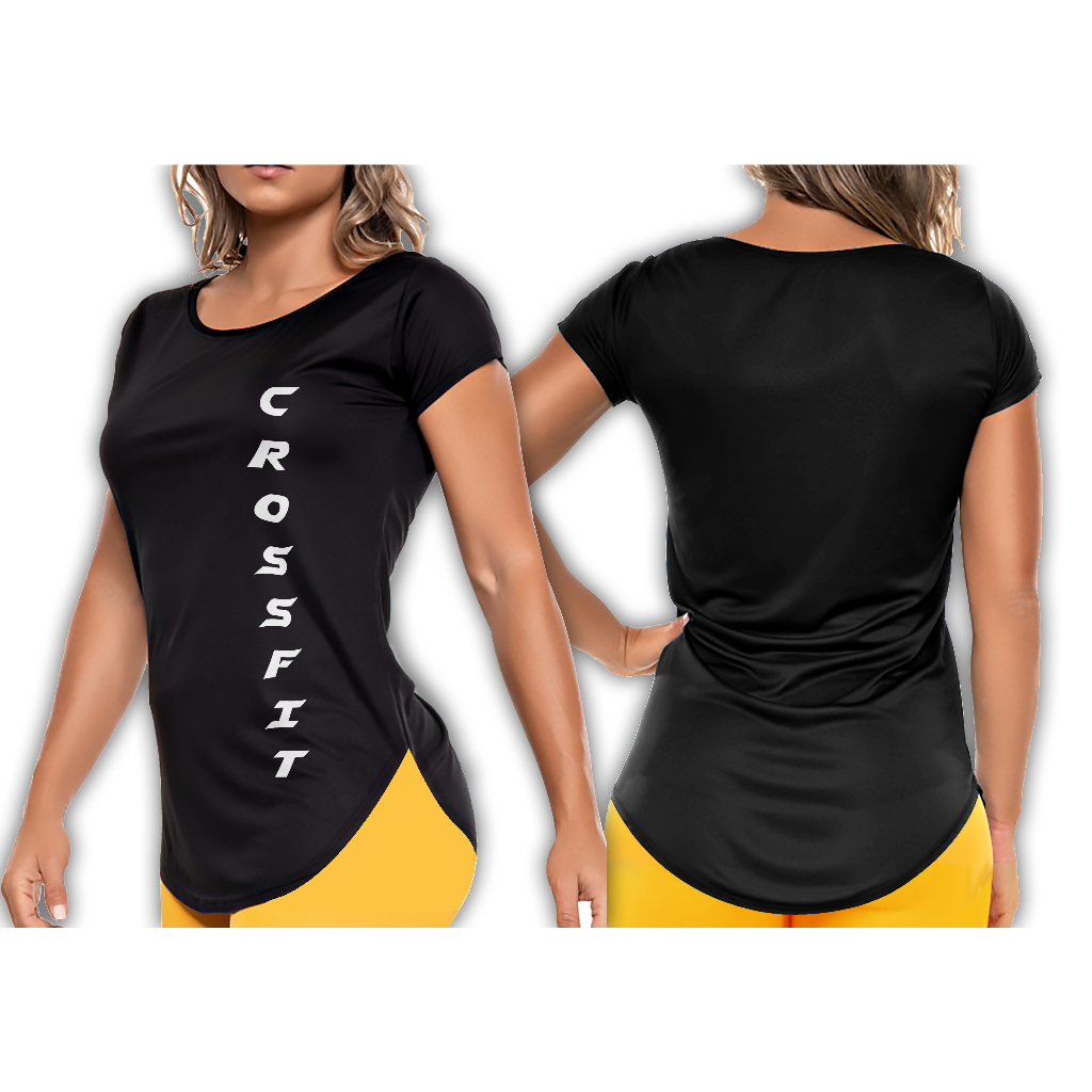 Blusa Feminina Com Manga baby Long Line Esportiva est.CROSSFIT-03 Academia Caminhada cores-academia