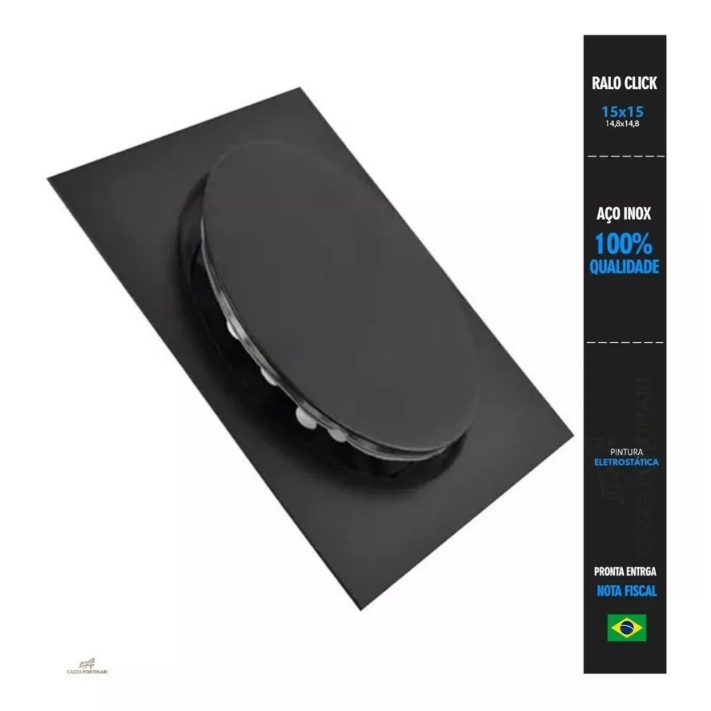 Ralo Click Inteligente para piso 15x15cm Preto Fosco Black Matte Click Up Super Luxo - Promoção