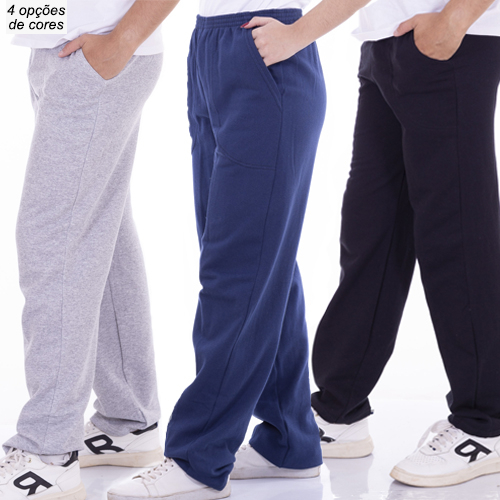 Calça moletom reta com bolsos em Oferta na Shopee