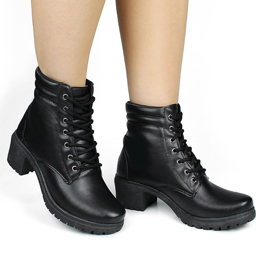 Bota Coturno Salto Baixo Preto
