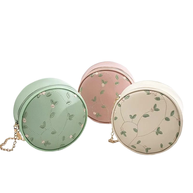 BOLSA REDONDA DE COURO SINTÉTICO PEQUENA TRANSVERSAL OMBRO em Oferta na Shopee