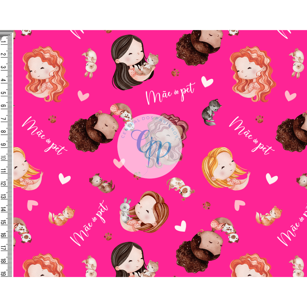Tecido tricoline, microfibra ou gabardine - Dia das mães - pets - rosa - 0.50CM