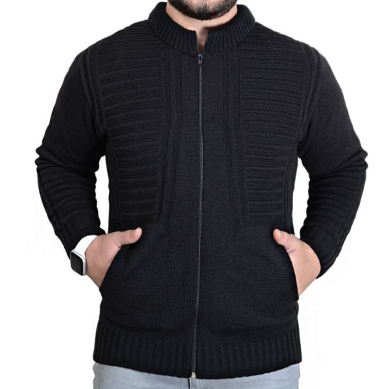 Jaqueta Masculina De Frio Blusa De Frio Preta Ziper Lã Grossa Tricot em Oferta na Shopee