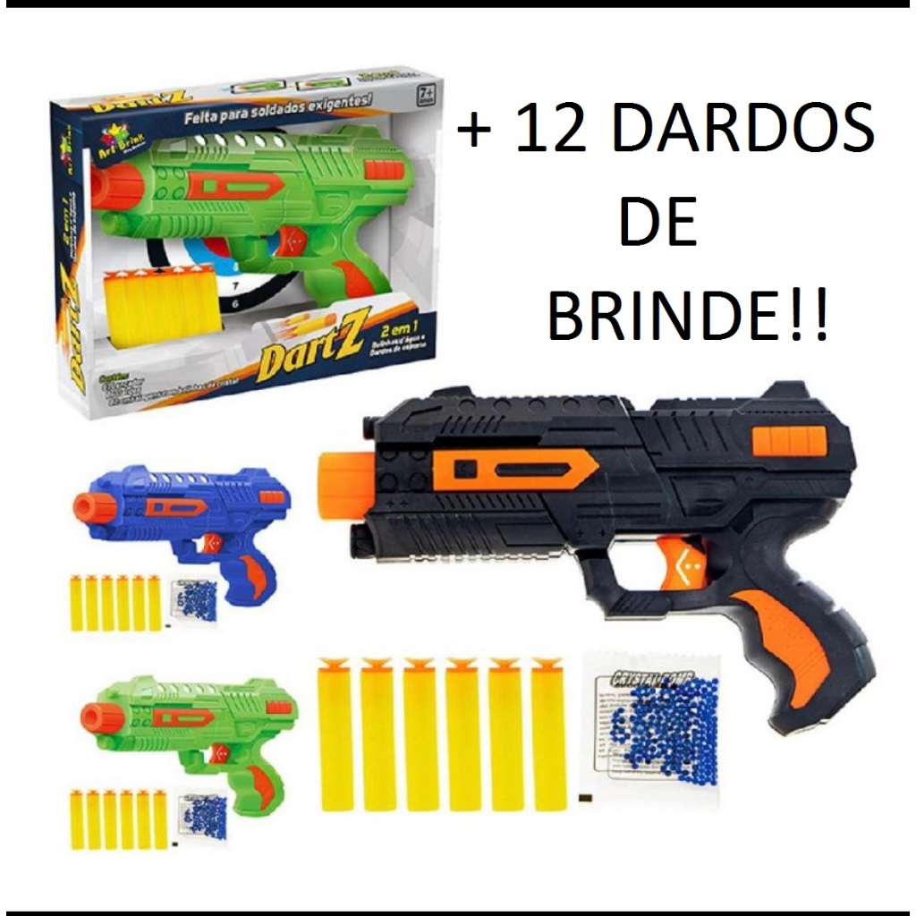 Lançador de Dardos 2 em 1 Dardos de Espuma e Bolinhas Água Tiro ao Alvo Dart Z Brinquedo Nerf + 12 DARDOS GRÁTIS