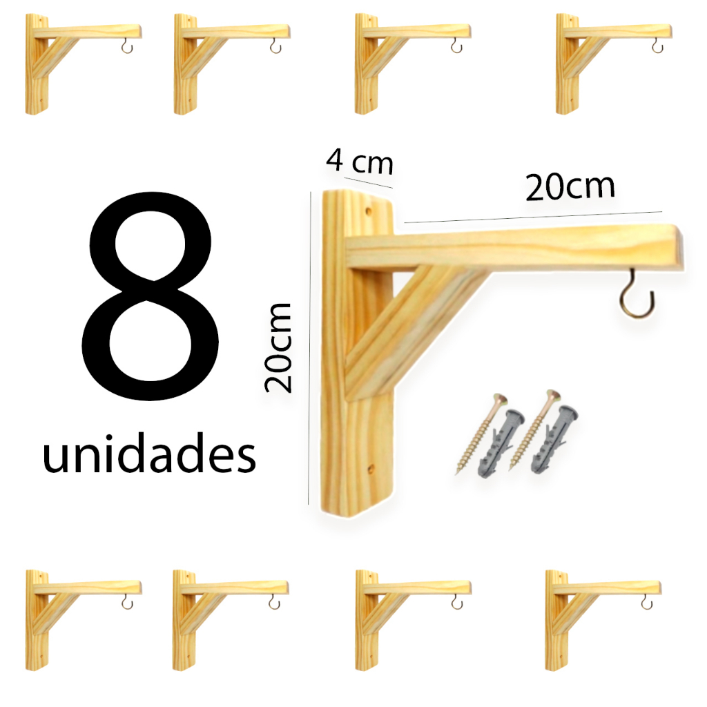 kit 8 Suportes Plantas Mão francesa Madeira Pinus LIXADOS - macramê -