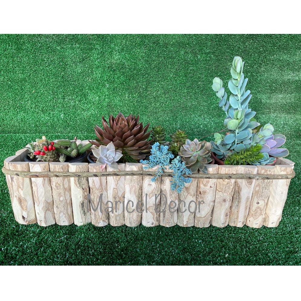 Vaso Cachepô Jardineira 15x60cm (4 Crisântemos) Madeira Café Rústico