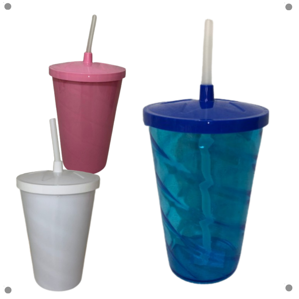 Copo Shake em Acrílico 700ml Com Tampa e Canudo ( Kit 10 Unid.)