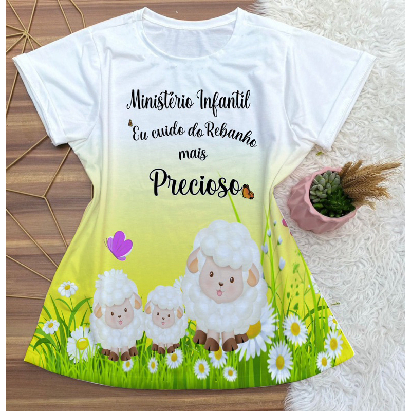 ministério Infantil eu cuido do rebanho mais precioso T-shirt Sublimada