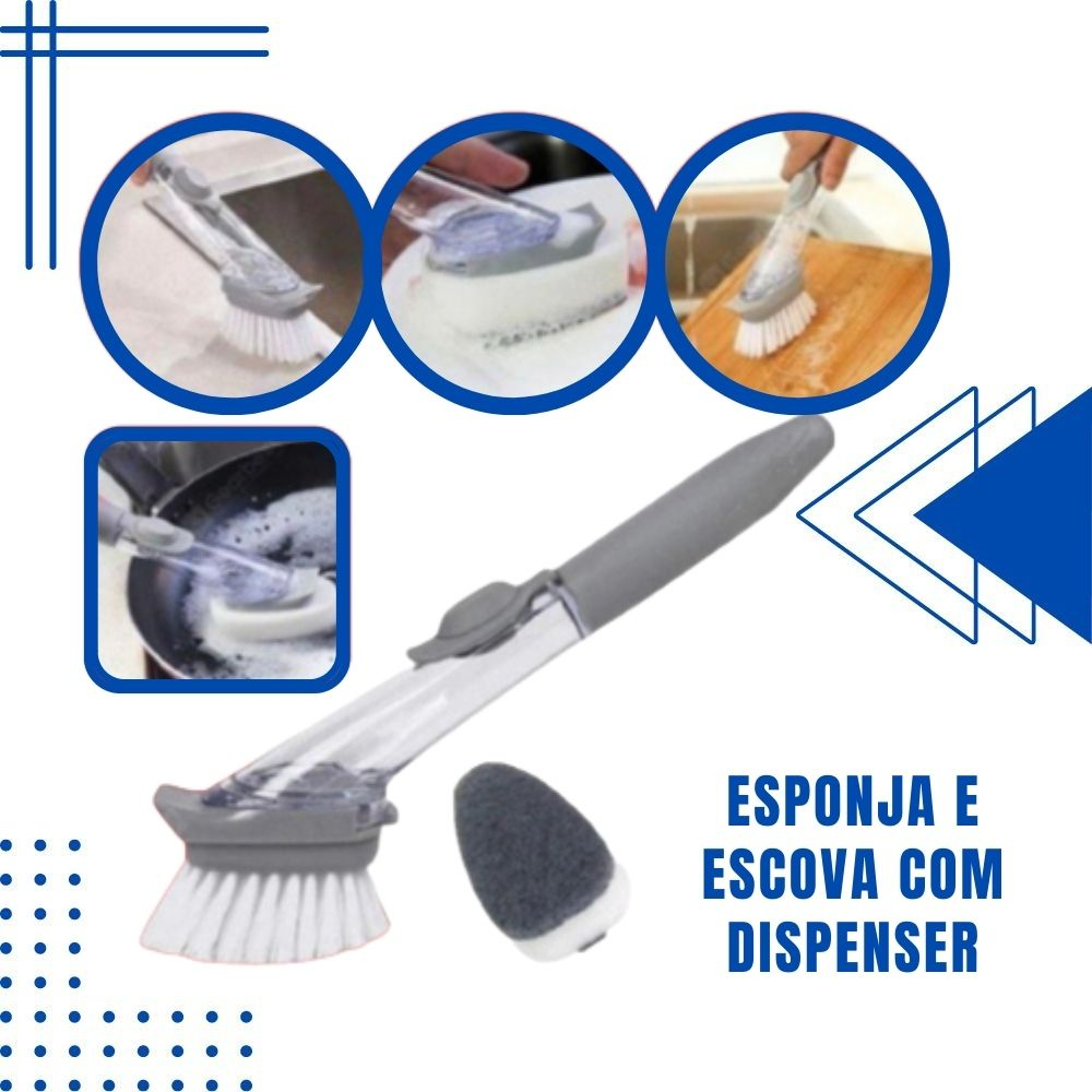 Escova Porta Detergente Limpeza 2 em 1 Dispenser Reservatório de Detergente Bucha Lava louça