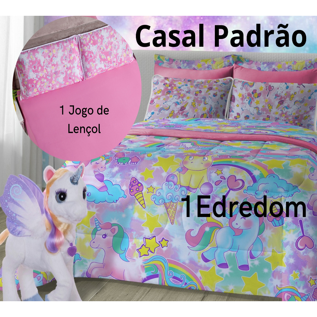 Kit Jogo de Cama Casal Padrão Completo Infantil Personagens - Edredom + Jogo de Lençol