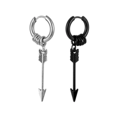 brinco de flecha masculino feminino argola preta prata prateado com argolinha tamanho medio estilo fank funk click