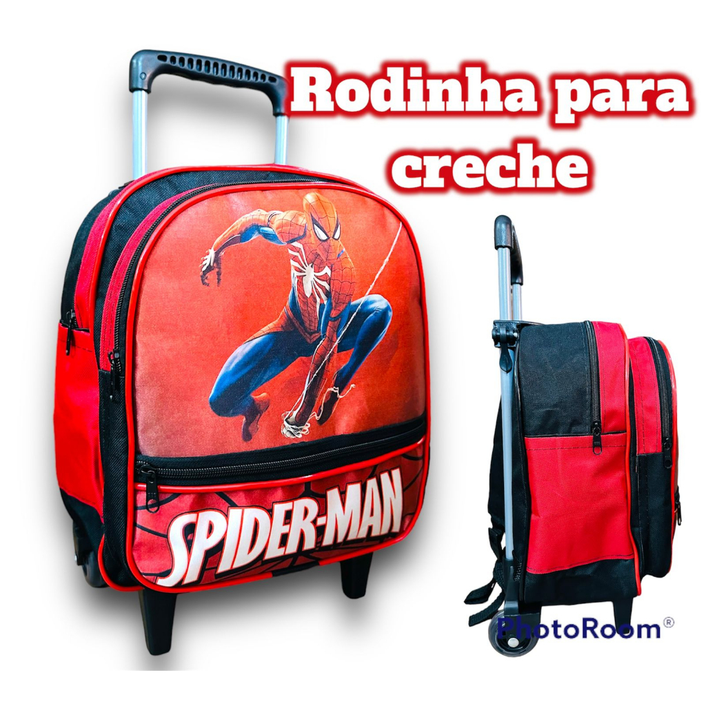 Mochila Escolar Infantil menino de Rodinha para creches - Homem Aranha em Oferta na Shopee