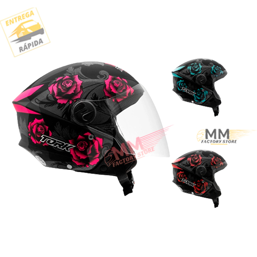 Capacete Aberto Feminino New Liberty 3 Flowers Pro Tork Moto Promocional 50% Off a Pronta Entrega Full a todo Brasil New liberty thre aberto pro tork promoção Flowers Masculino e Feminino Todas as cores em Estoque