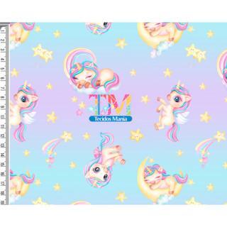 Tecido tricoline, microfibra ou gabardine estampado - Unicórnio - estrelas - degradê - 0.50CM
