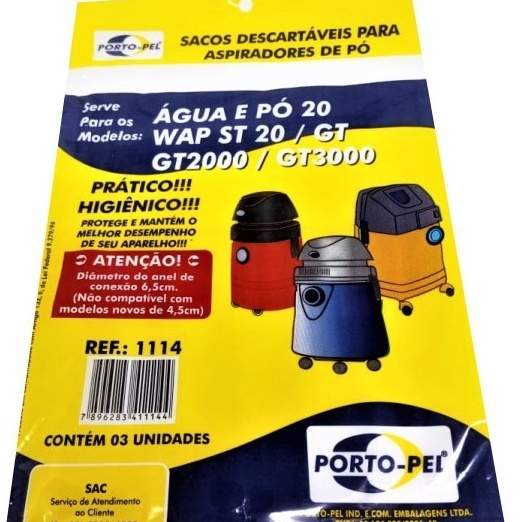 Saco aspirador de agua e po electrolux wap turbo a20 / gt / smart a20 / GT2000 / GT3000- 3 unid (REF.1114)