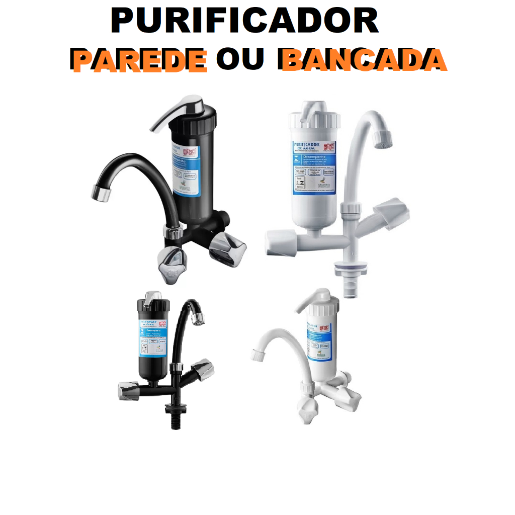 Torneira Com filtro Purificador Filtro De Agua Branco ou Preto com Cromado Herc bica movel parede ou mesa/bancada Original ja inclusa a vela/refil pronto para instalar e usar