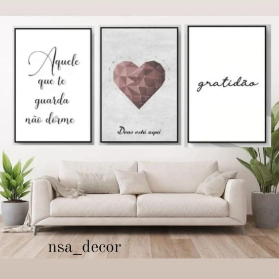 Quadro Decorativo Aquele Que Te Guarda Não Dorme Gratidão kit 3 peças