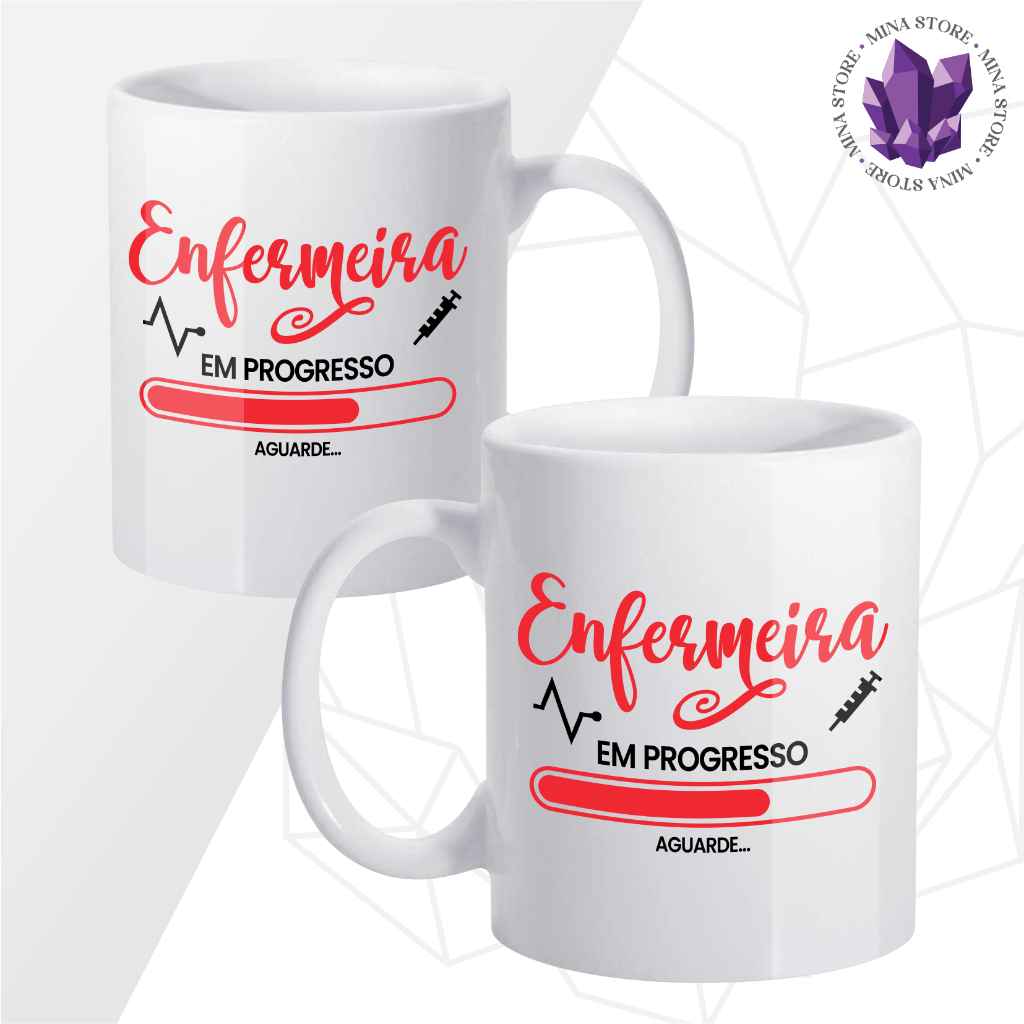 Caneca de Cerâmica Branca Universitária Profissões Enfermeira